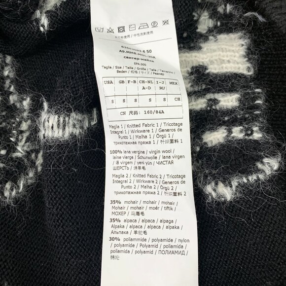 Max Mara Studio Black & White Leaf Pattern Sweater Size 50 Alpaca Wool Blend - Picture 5 of 6